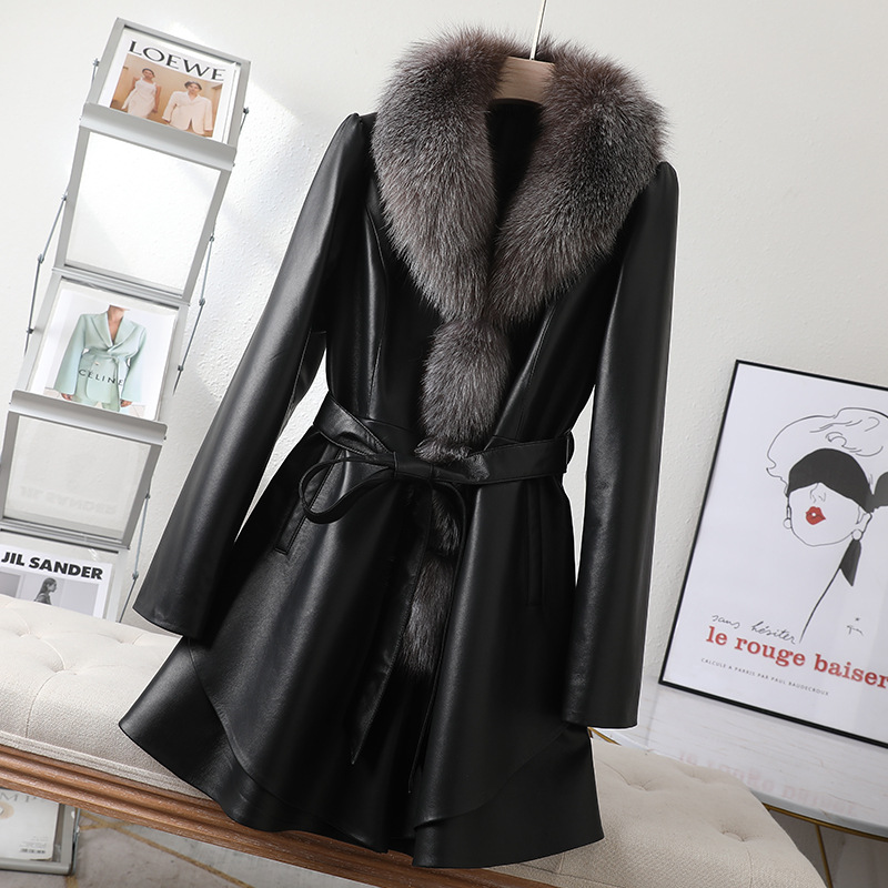 Women's genuine leather fur coat